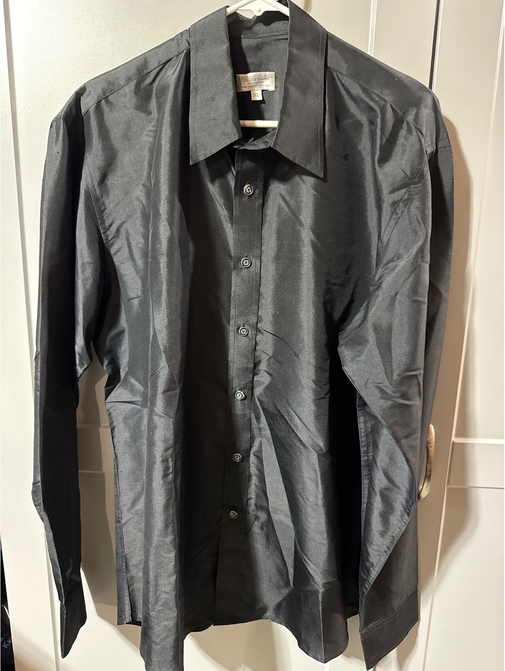 Thai Silk Village Black 100% Thai Silk Button-Up Shirt XL